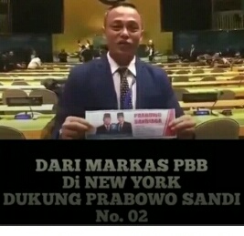 Viral…Di Markas PBB New York, Seorang Pria Menyampaikan Dukungan Kepada Prabowo-Sandi